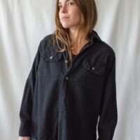 Vintage Overdye Black Chamois Flannel Shirt | Made in Greece | 70s Greek Pajama Pyjama Blouse | XS S M |